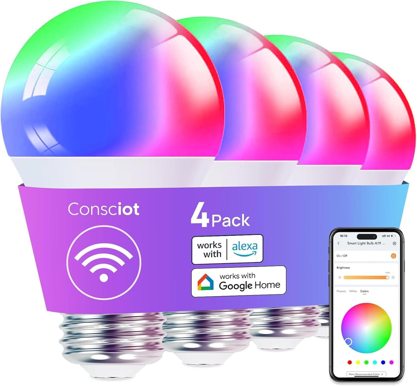 Bombilla Inteligente A19 RGB 800lm Compatible Apple Alexa