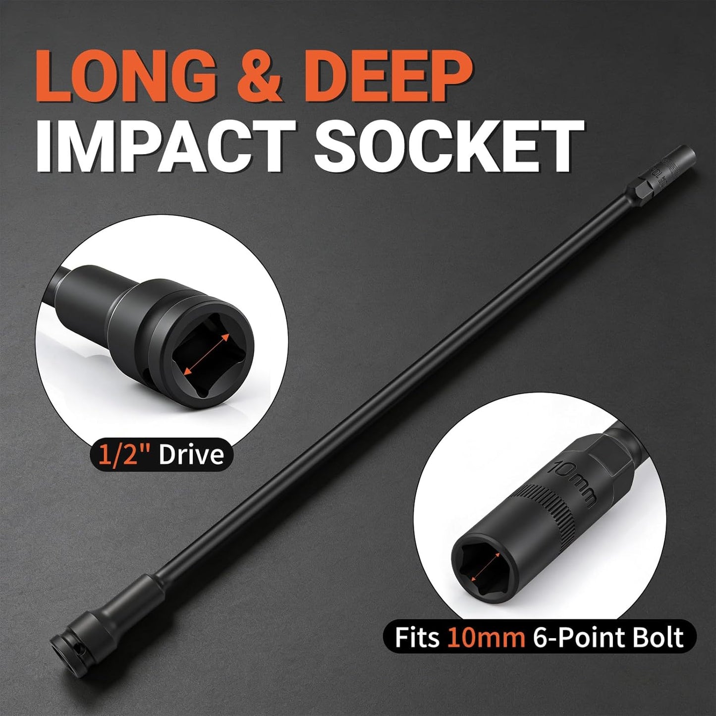 Enchufe impacto profundo 0.394pulg 1/2 pulg extra largo 16.5pulg
