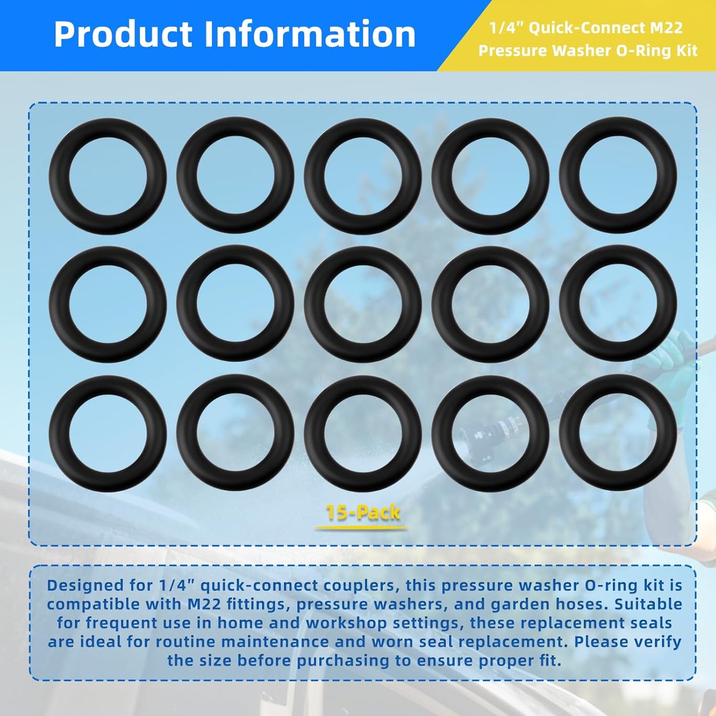 Juntas tóricas para lavadora presión acoplador 1/4 ″ comp M22
