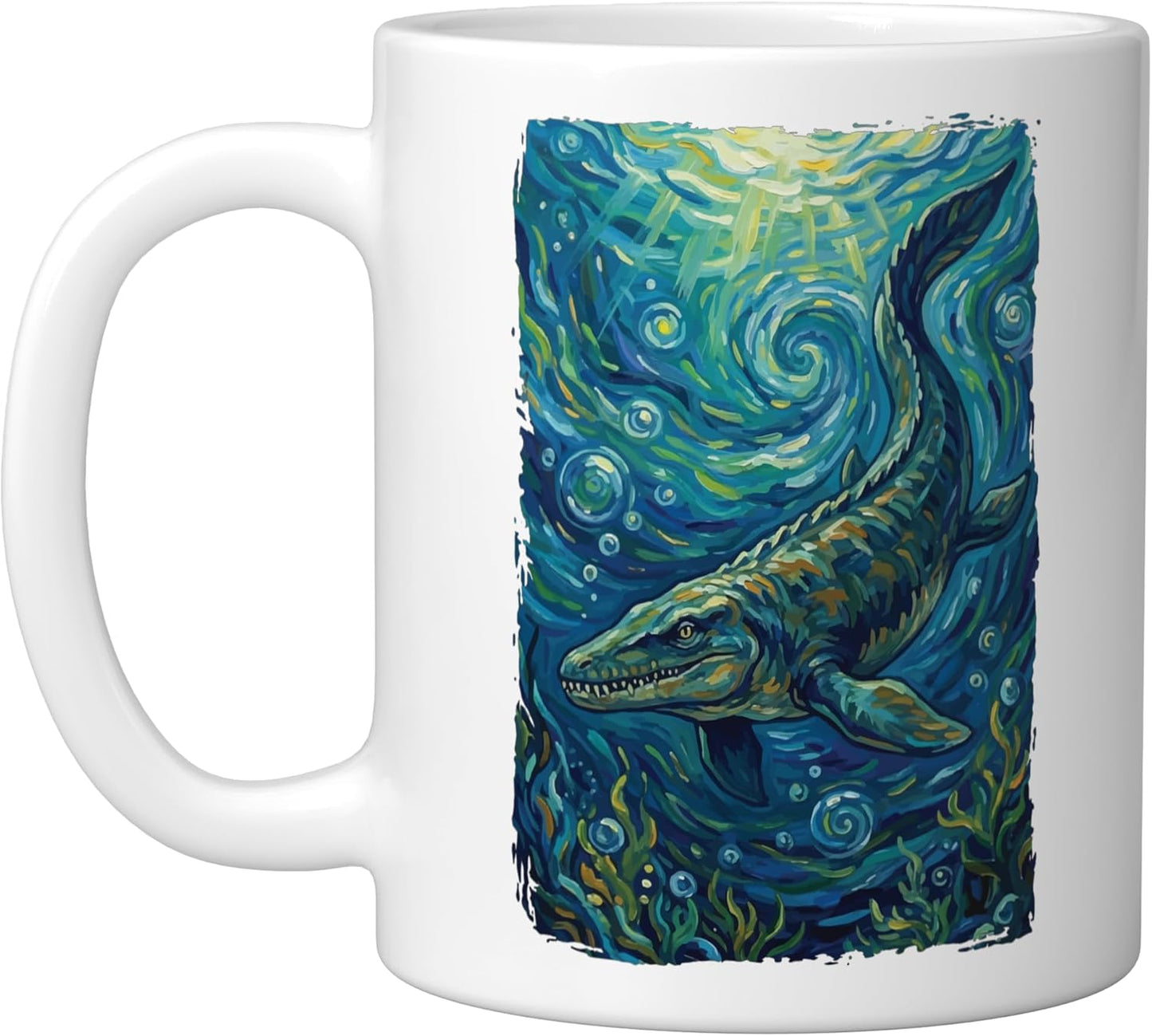 Taza cerámica Mosasaurus Starry Night en blanco