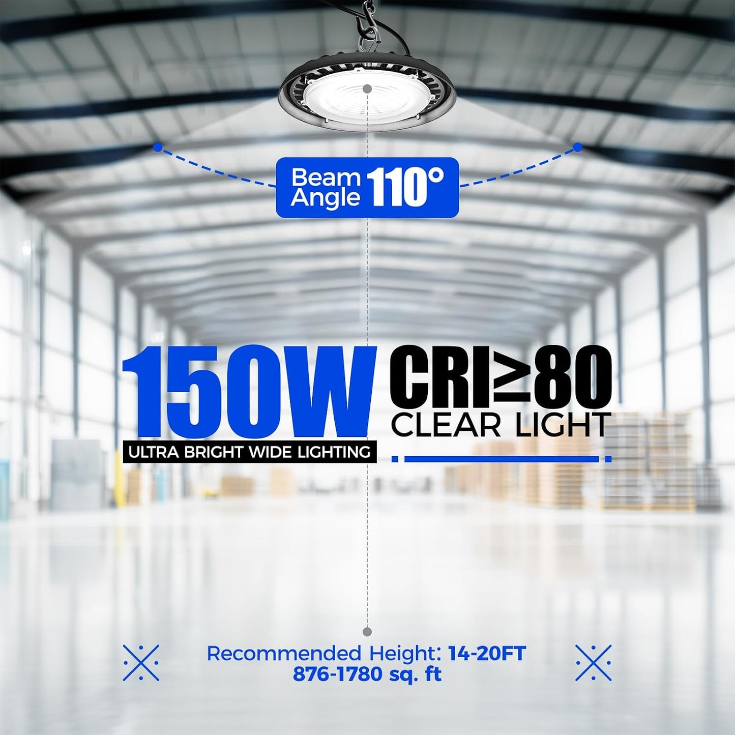 Luz LED alta bahía 150W 5000K IP65 con cable 5.9ft