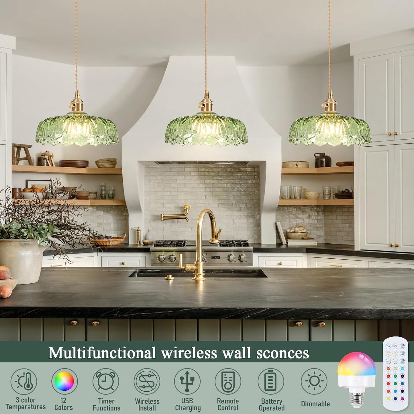 Lámpara colgante RGB inalámbrica 9.4pulg control remoto paquete 2