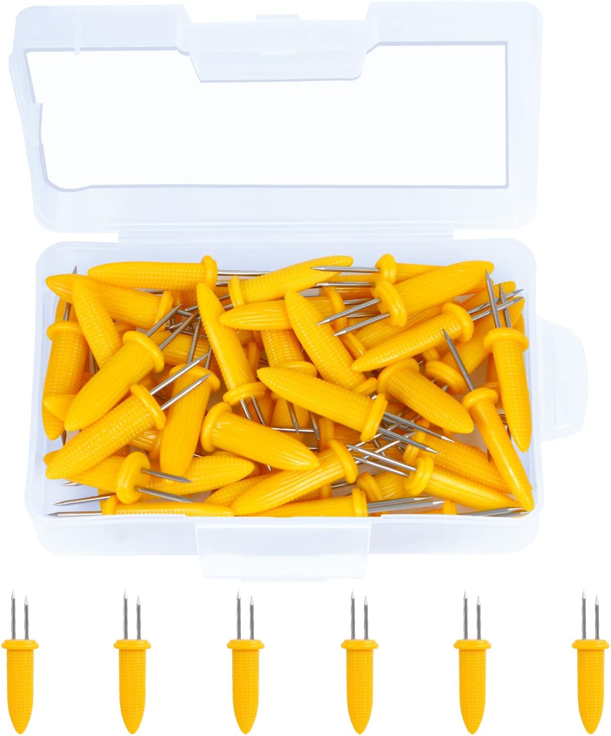 50 Soportes Acero Inox para Maíz con Caja Almacenamiento