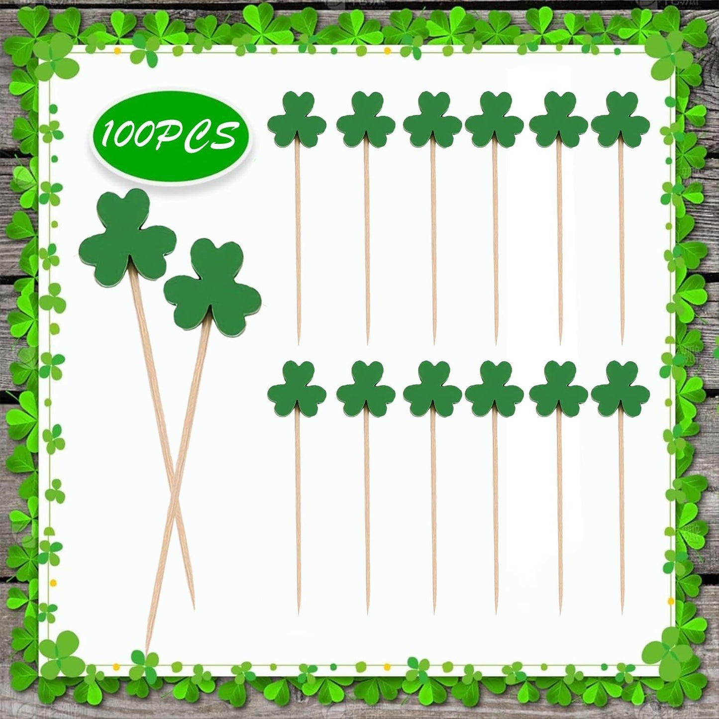Palillos de cóctel de trébol verde para fiesta de San Patricio