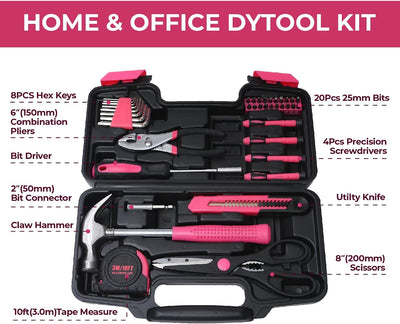 Kit 39 Pzas herramientas rosadas multiusos para el hogar