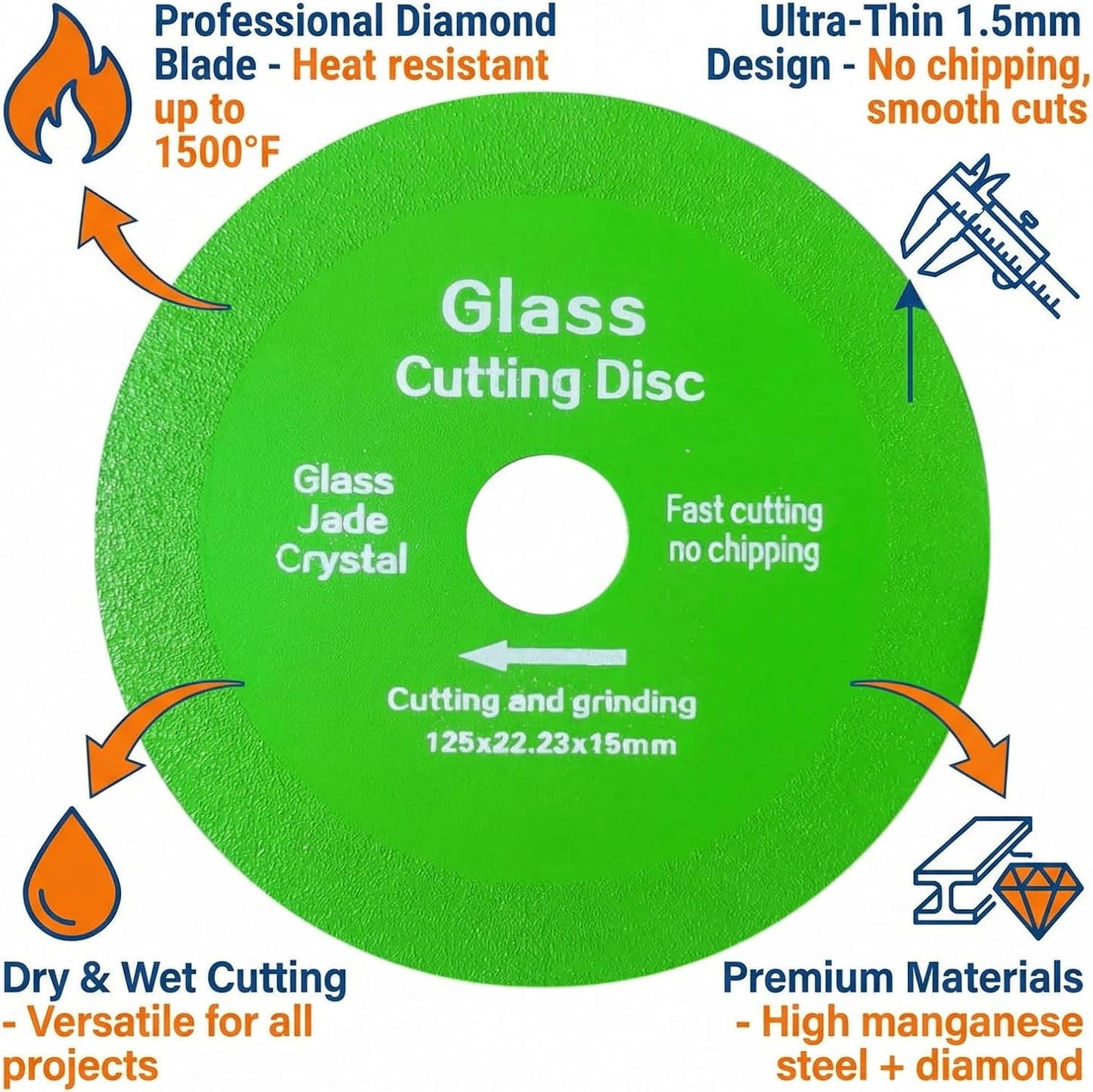 Discos corte diamante 4.921pulg para vidrio cerámica
