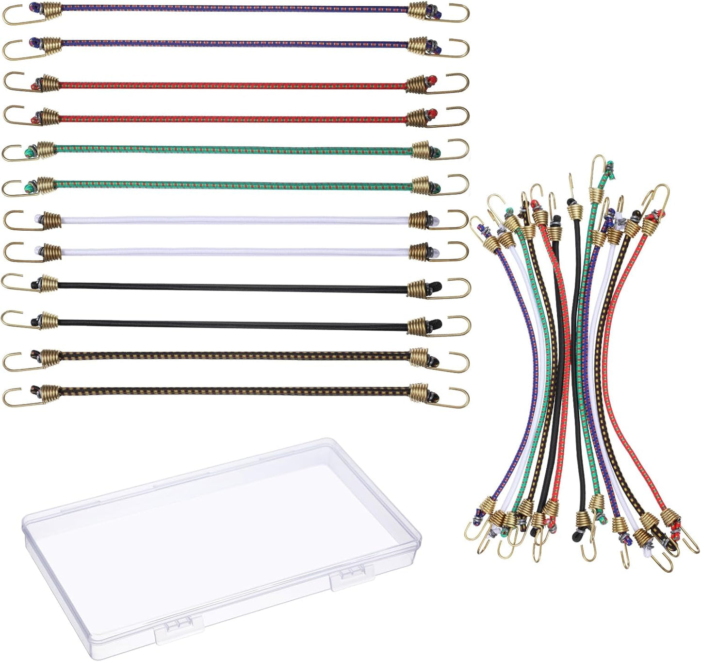 Cordón bungee ajustable 10 pulg con gancho multicolor 12 pzas