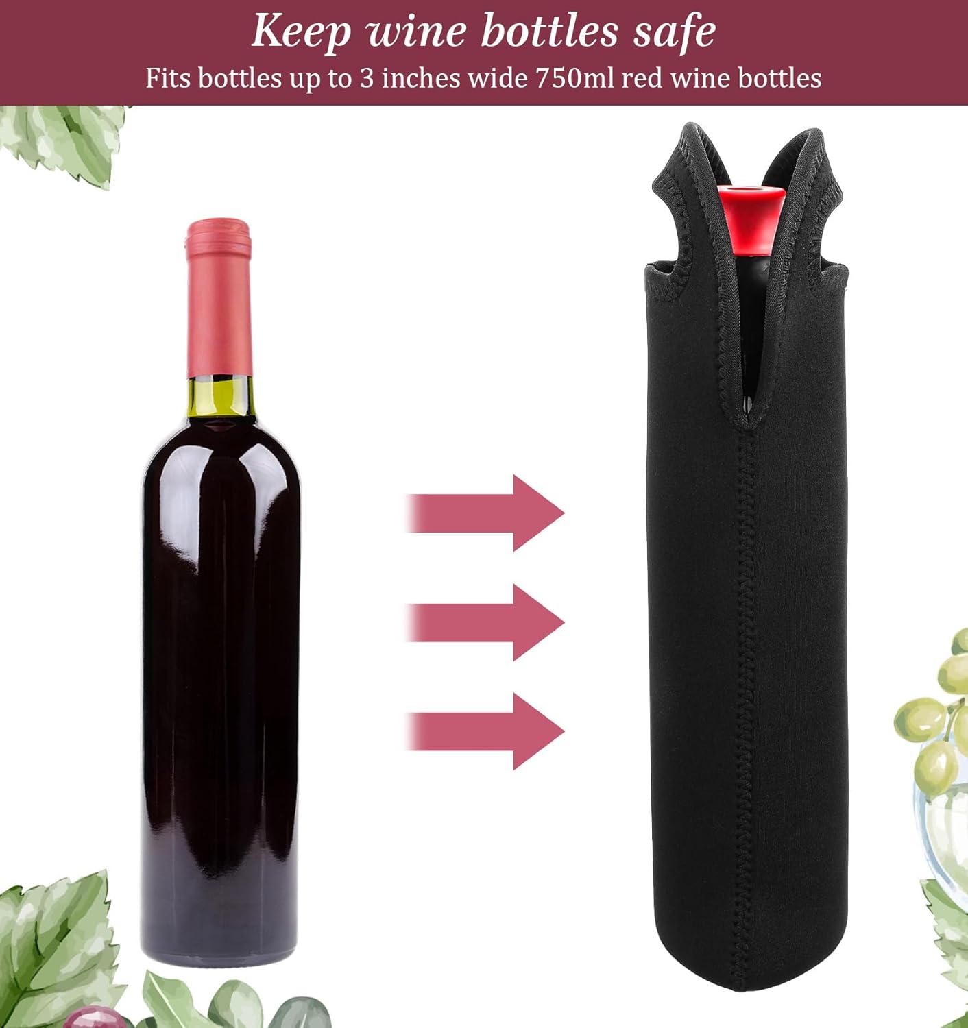 Bolsa aislada de neopreno para vino negro 14.2 x 5.3
