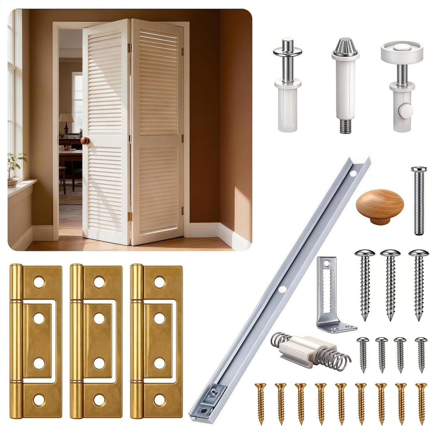 Kit herrajes puerta plegable 30pulg con rieles pivotes