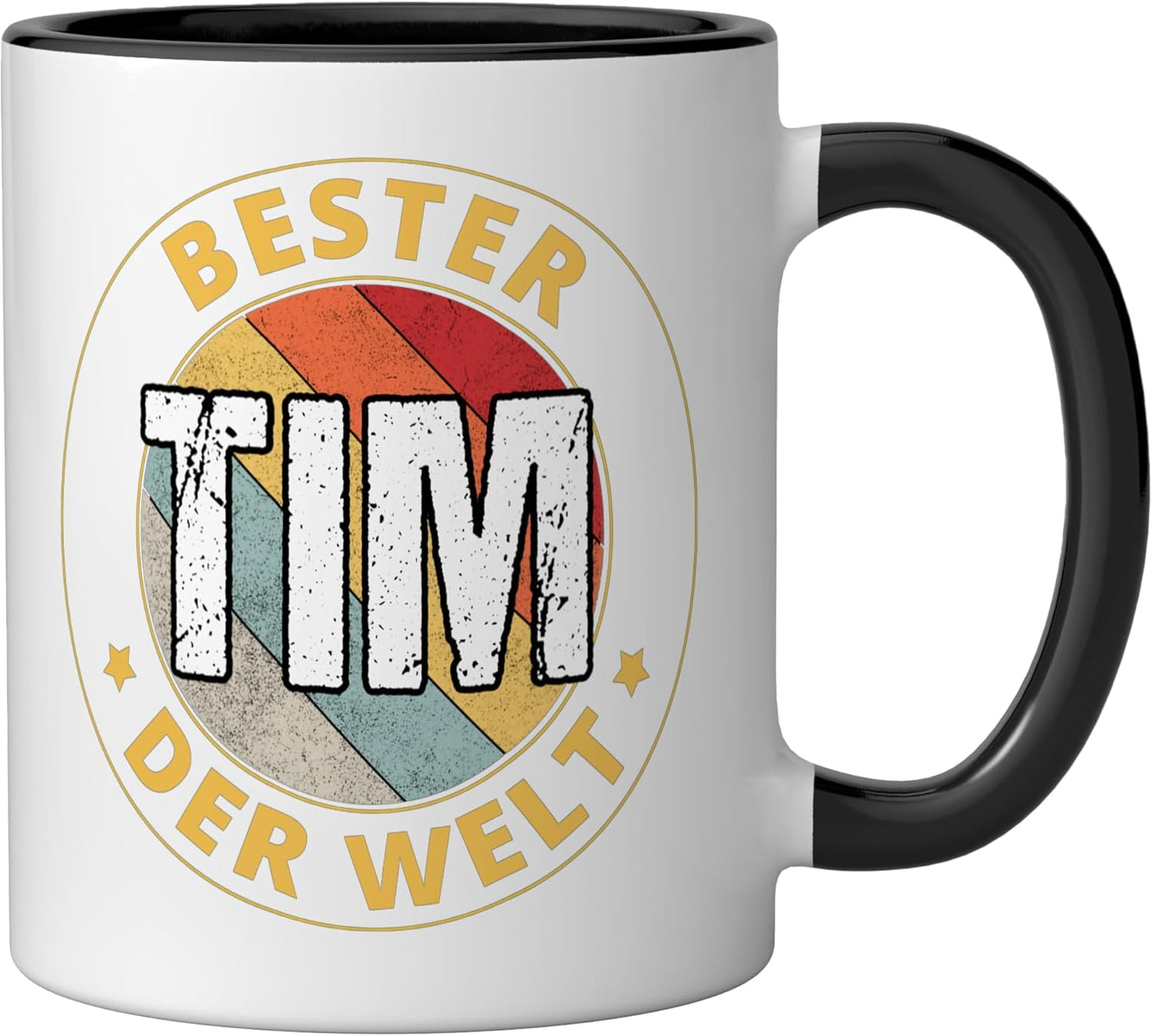 Taza cerámica Tim First Name negra/blanca
