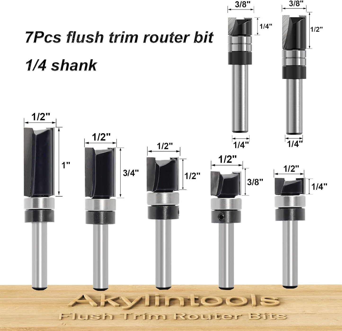 Set 7 Brocas Enrutador Rodamiento Superior 1/4pulg