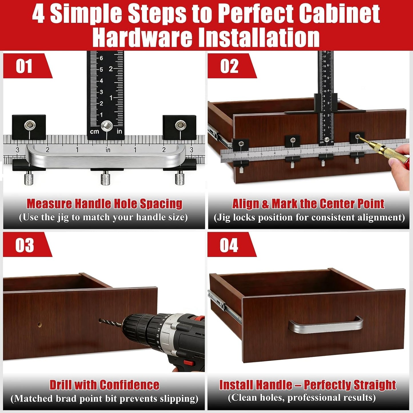 Kit plantilla hardware gabinete aluminio con 3 puntas y punzón