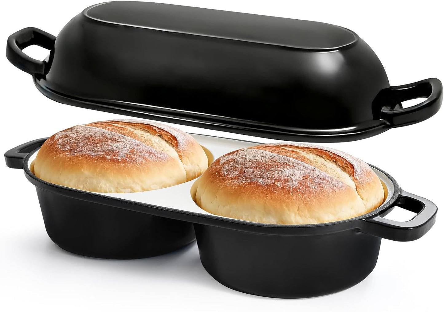 Horno holandés doble para pan de masa madre con sartén de hierro fundido esmaltado