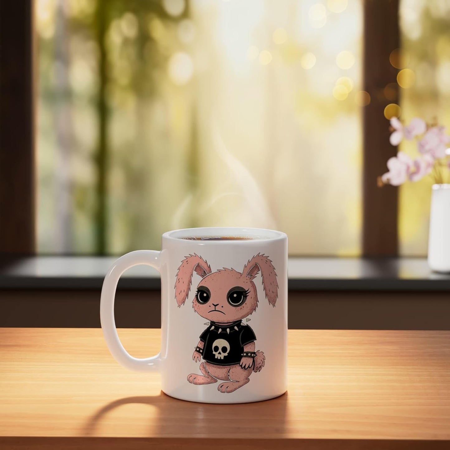 Taza Cerámica Pastel Gothic Con Calavera Blanca