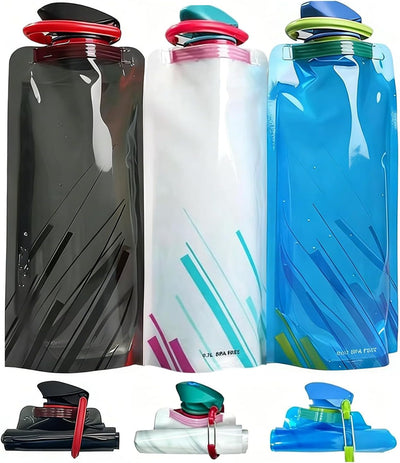 3 Botellas Agua Plegables 24oz Tapa Antifuga Silicona
