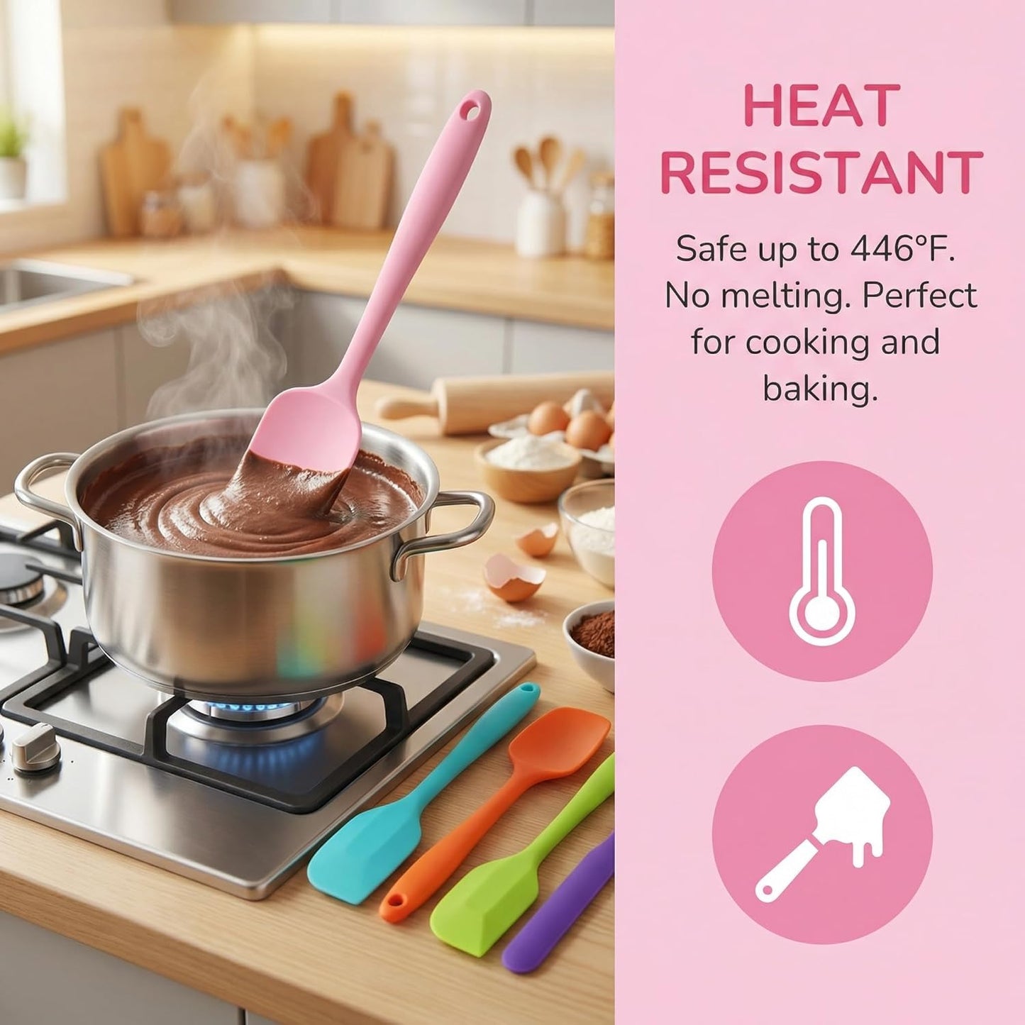 5 Espátulas Silicón Alimenticio Resistentes Calor Antiadherente