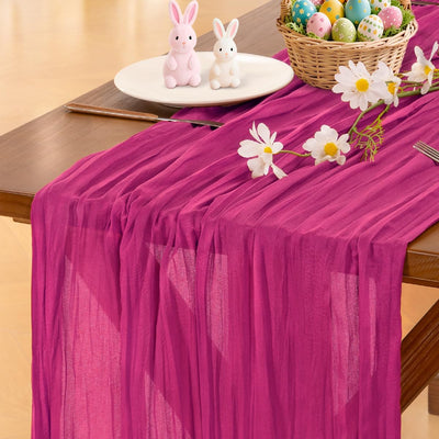 Camino de mesa fucsia Boho rústico gasa 120 pulgadas decoración hogar