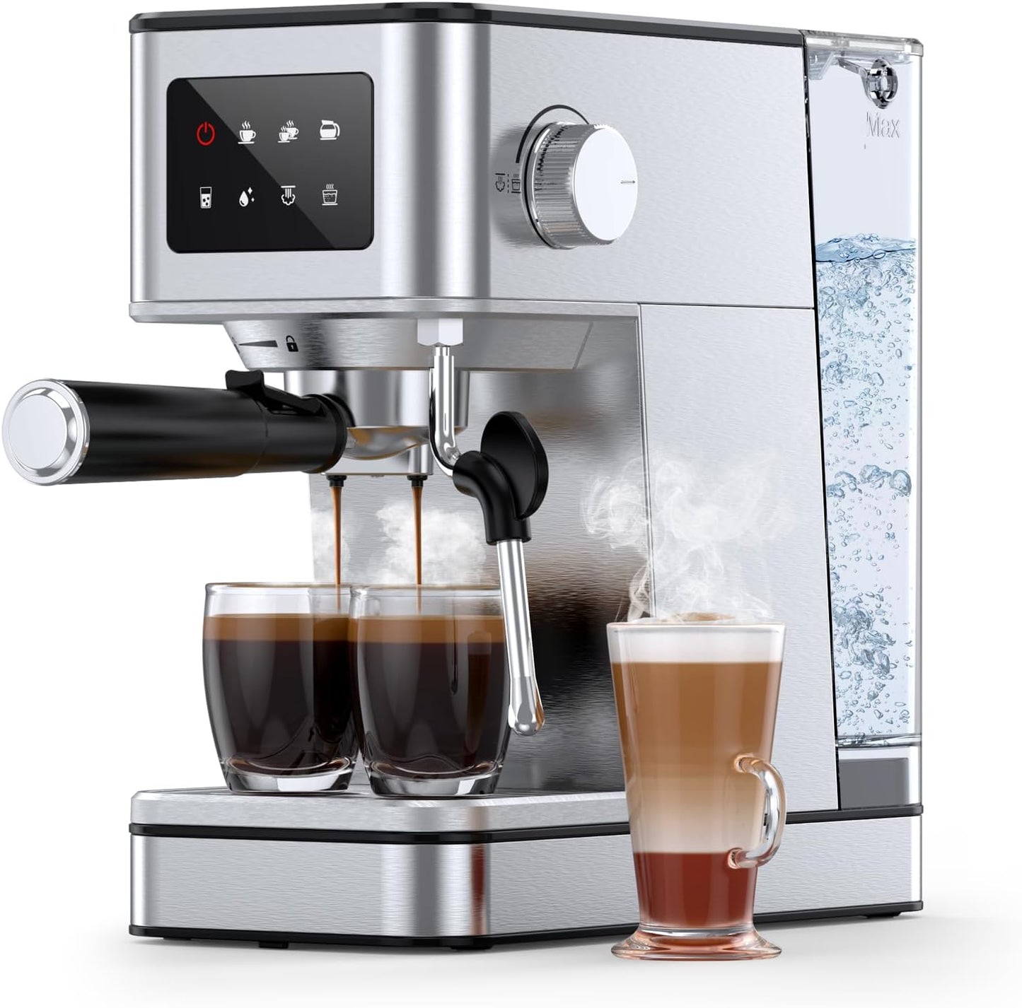 Máquina de café expreso de 20 barras con espumador de leche y pantalla táctil
