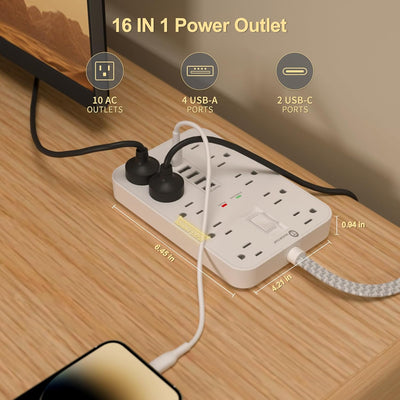 Protector sobretensiones cable extensión 5ft 10 tomas 6 USB C