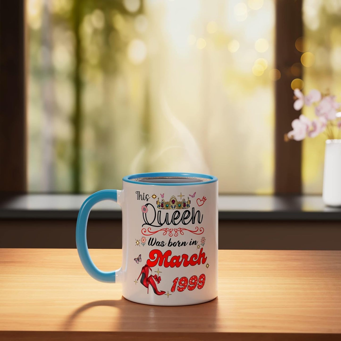 Taza Cerámica para Mujer Cumpleaños Azul/Blanco