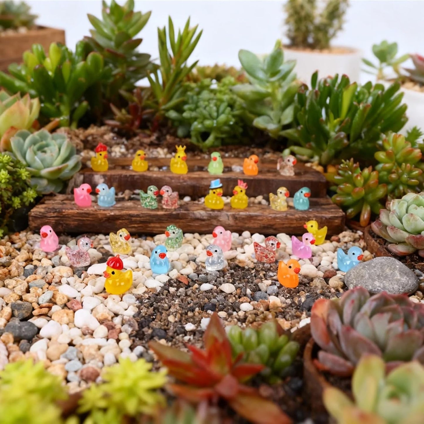 124 Mini Patos Resina Luminosos Decoración Jardín