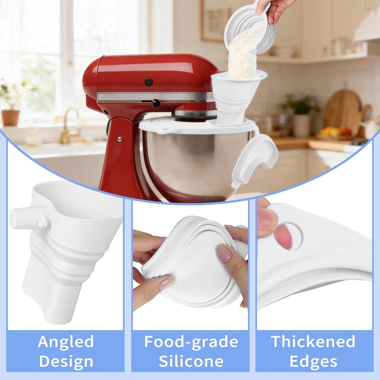 Cubierta tazón silicona con embudo harina para KitchenAid 4.5-5qt
