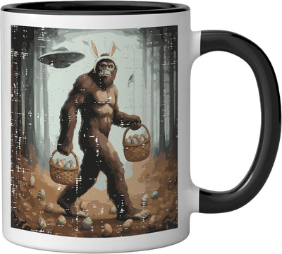 Taza cerámica Bigfoot UFO Easter para hombres mujeres niños negro blanco