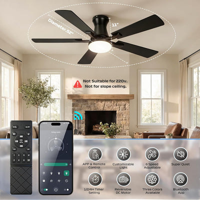 Ventilador techo bajo 52pulg luz control remoto reversible 3CCT