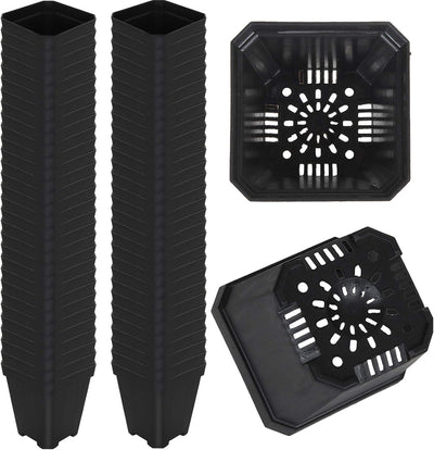 60 Macetas Cuadradas Plástico Negro 3pulg Interiores Exteriores