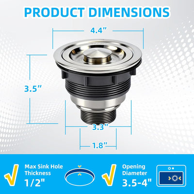 Conjunto drenaje fregadero acero inox con tapón 3.5pulg