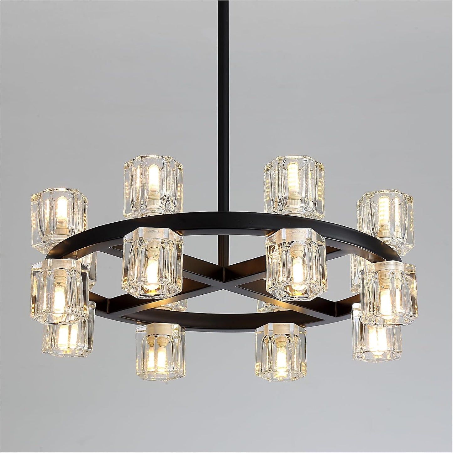 Candelabro cristal negro 16 luces 18pulg para comedor sala