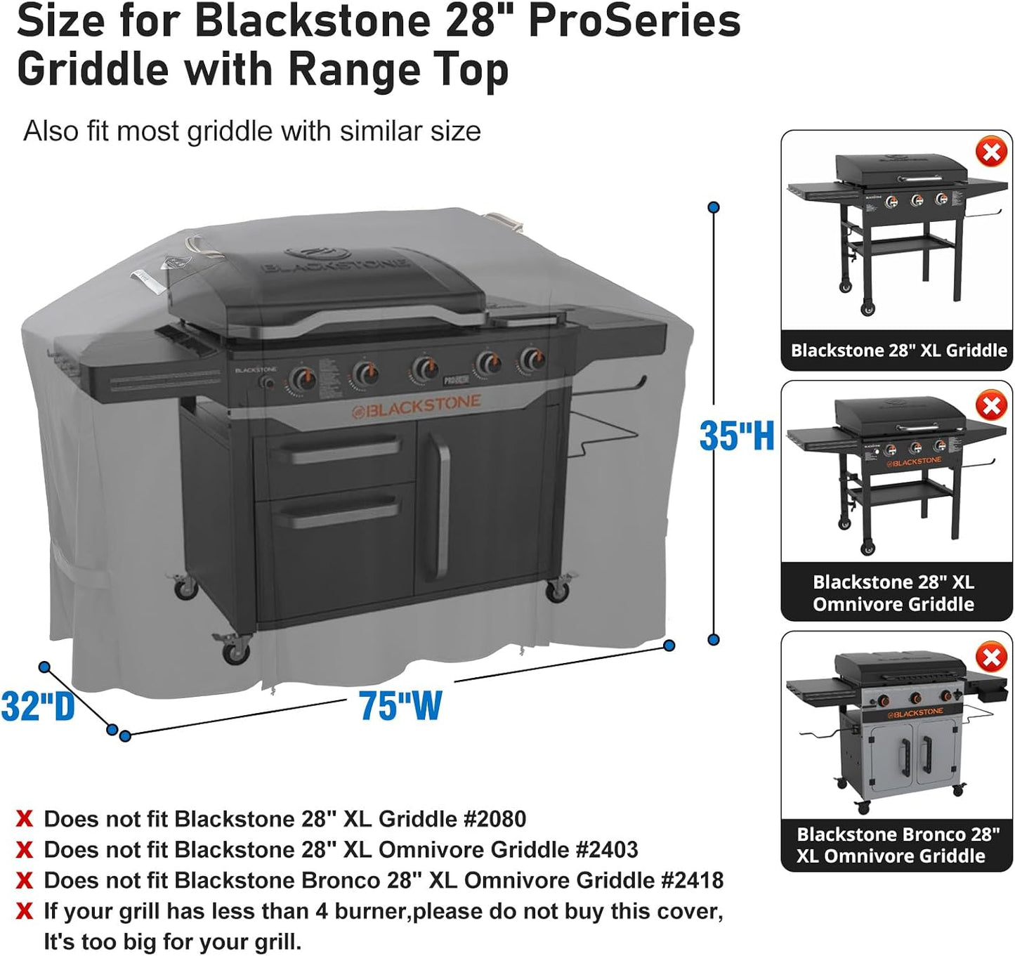 Cubierta plancha Blackstone 28 XL 75pulg resistente UV