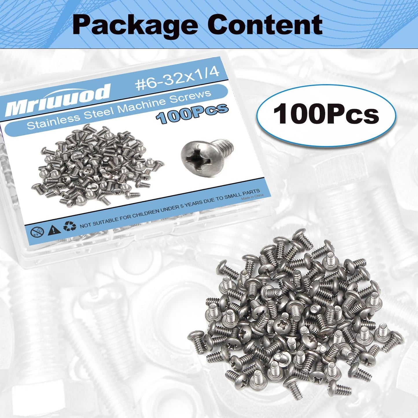 Tornillos #6-32x1/4 acero inox 304 cabeza Phillips