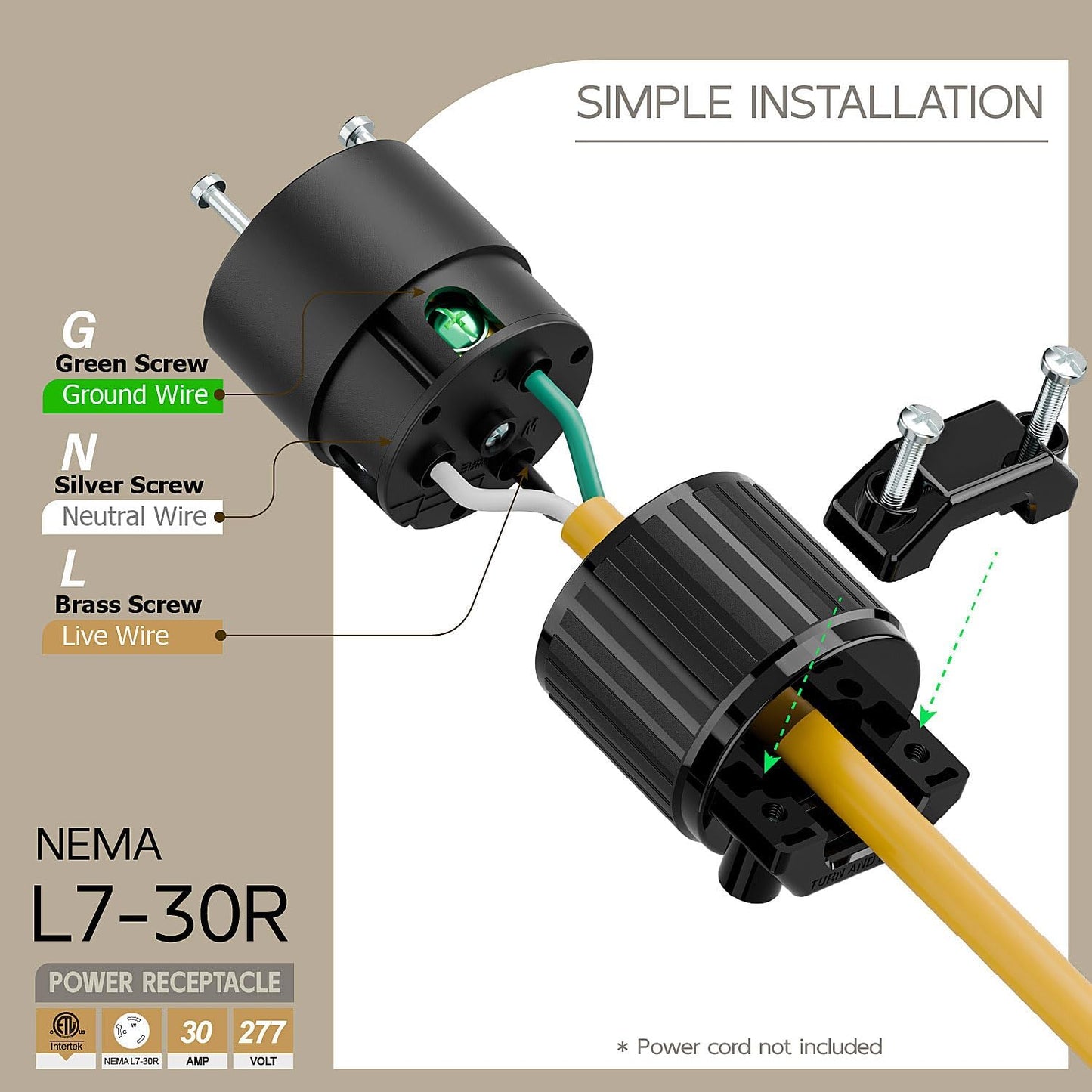 Enchufe L7-30R 30A 277V grado industrial con bloqueo giratorio