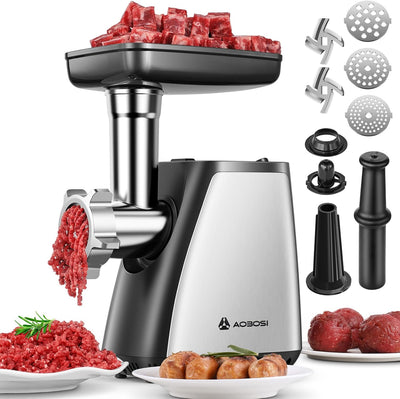 Picadora carne eléctrica 2800W acero inox con tubo salchicha