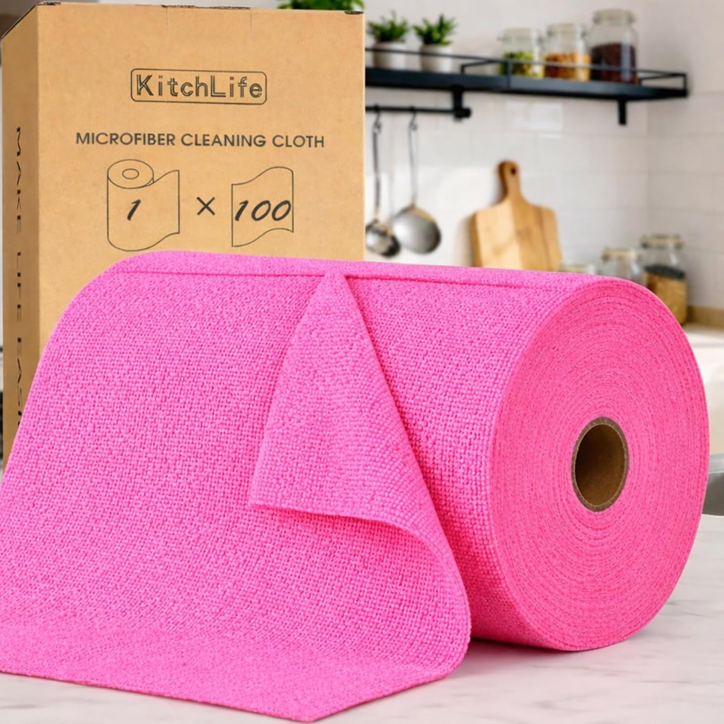 Rollo microfibra 100 toallas reutilizables sin pelusas rosa