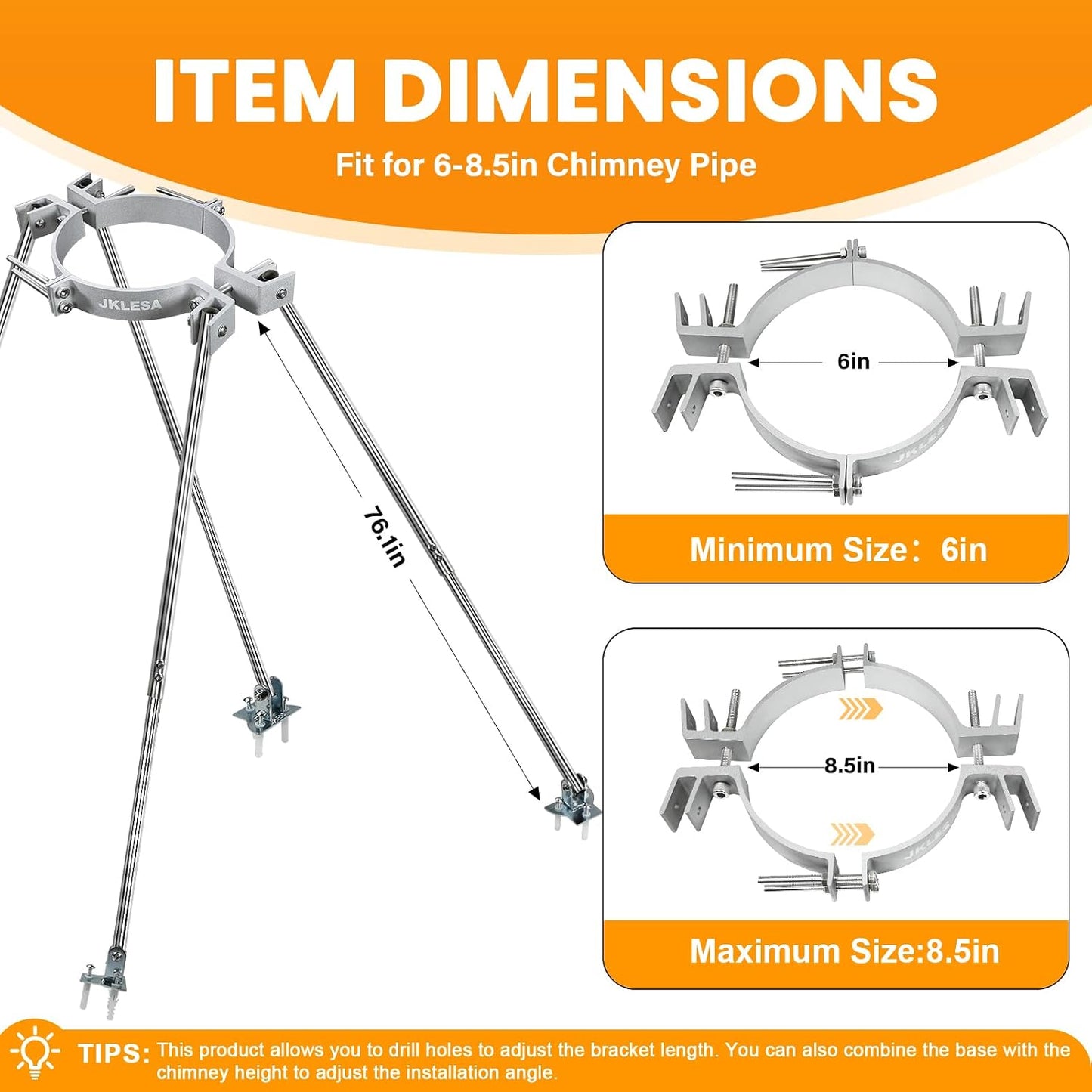 Kit soporte chimenea techo 6-8.5pulg acero inox aluminio