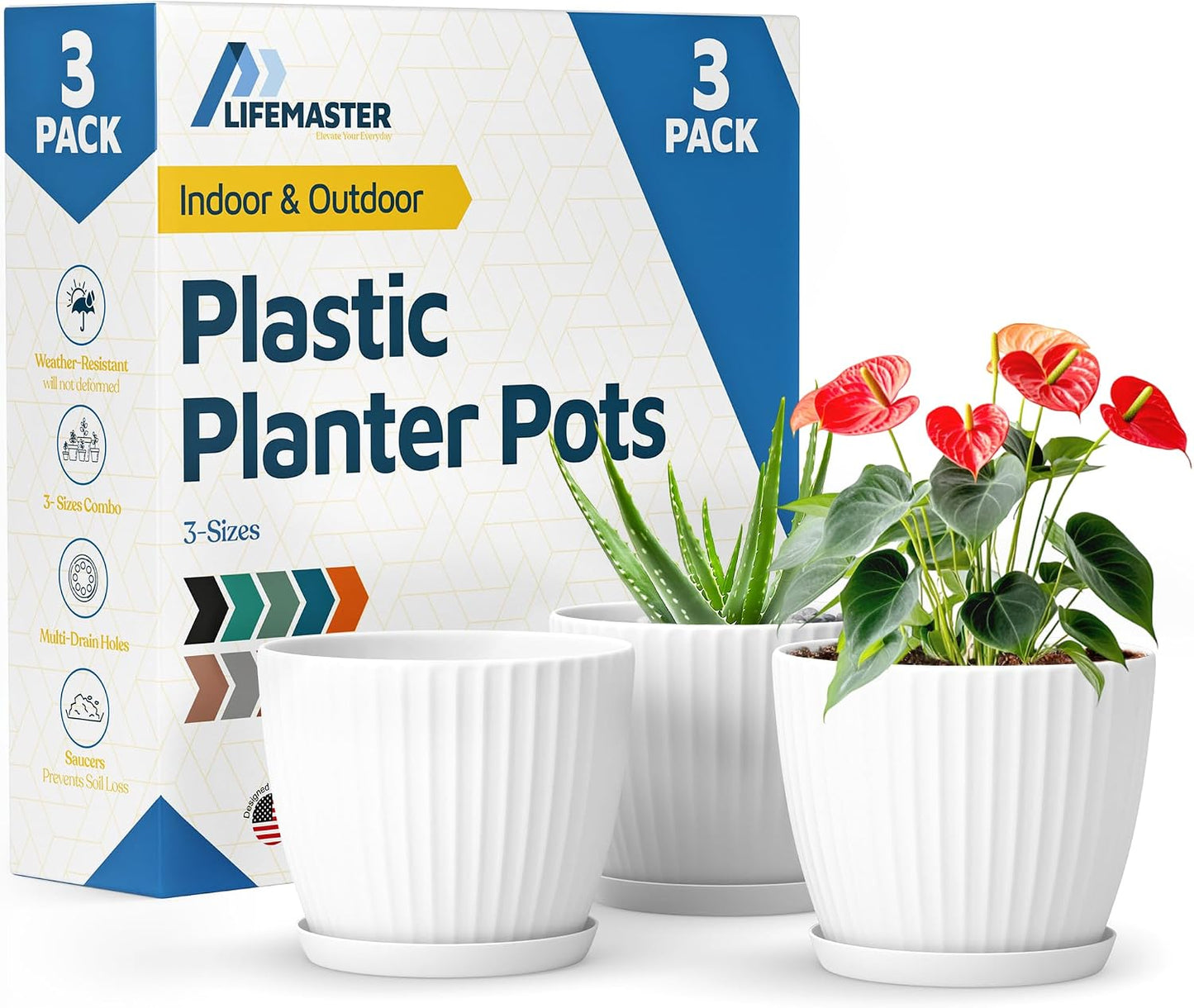 Macetas blancas 6pulg drenaje platillos set 3 interior exterior