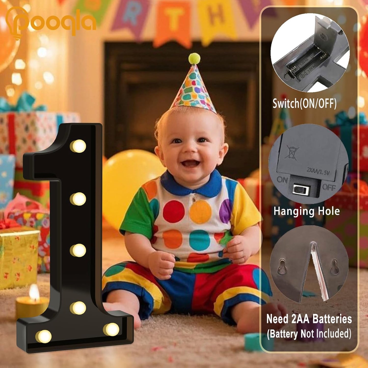 Decoración cumpleaños niños números iluminados 12.6pulg
