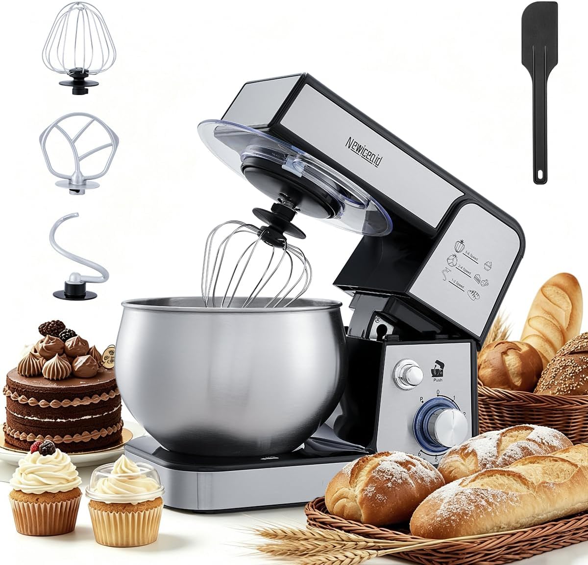 Batidora de pie 5.3qt 400W 6 Velocidades Acero Inox Plata