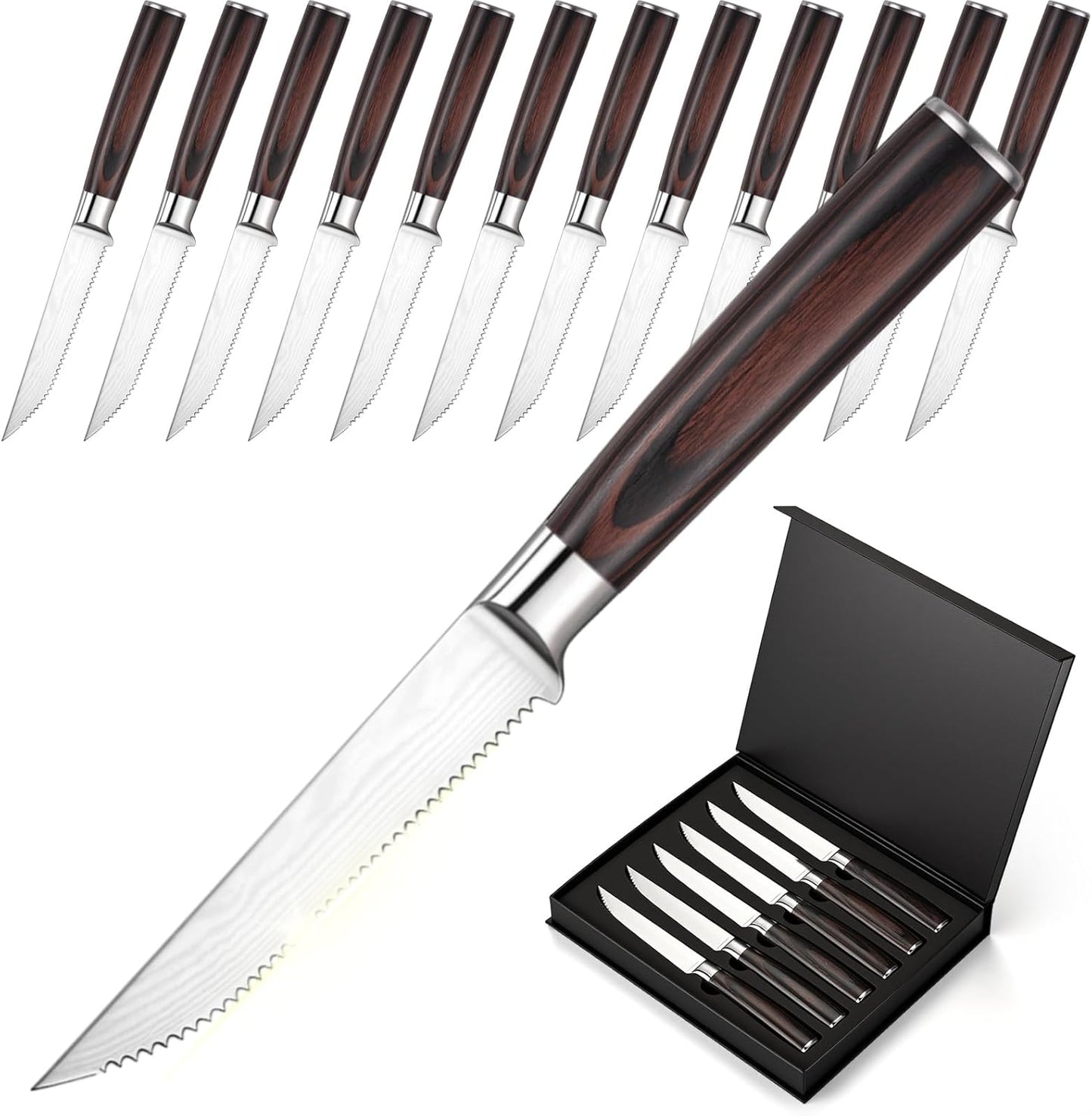 Set 12 Cuchillos Carne Acero Inox Mango Pakkawood