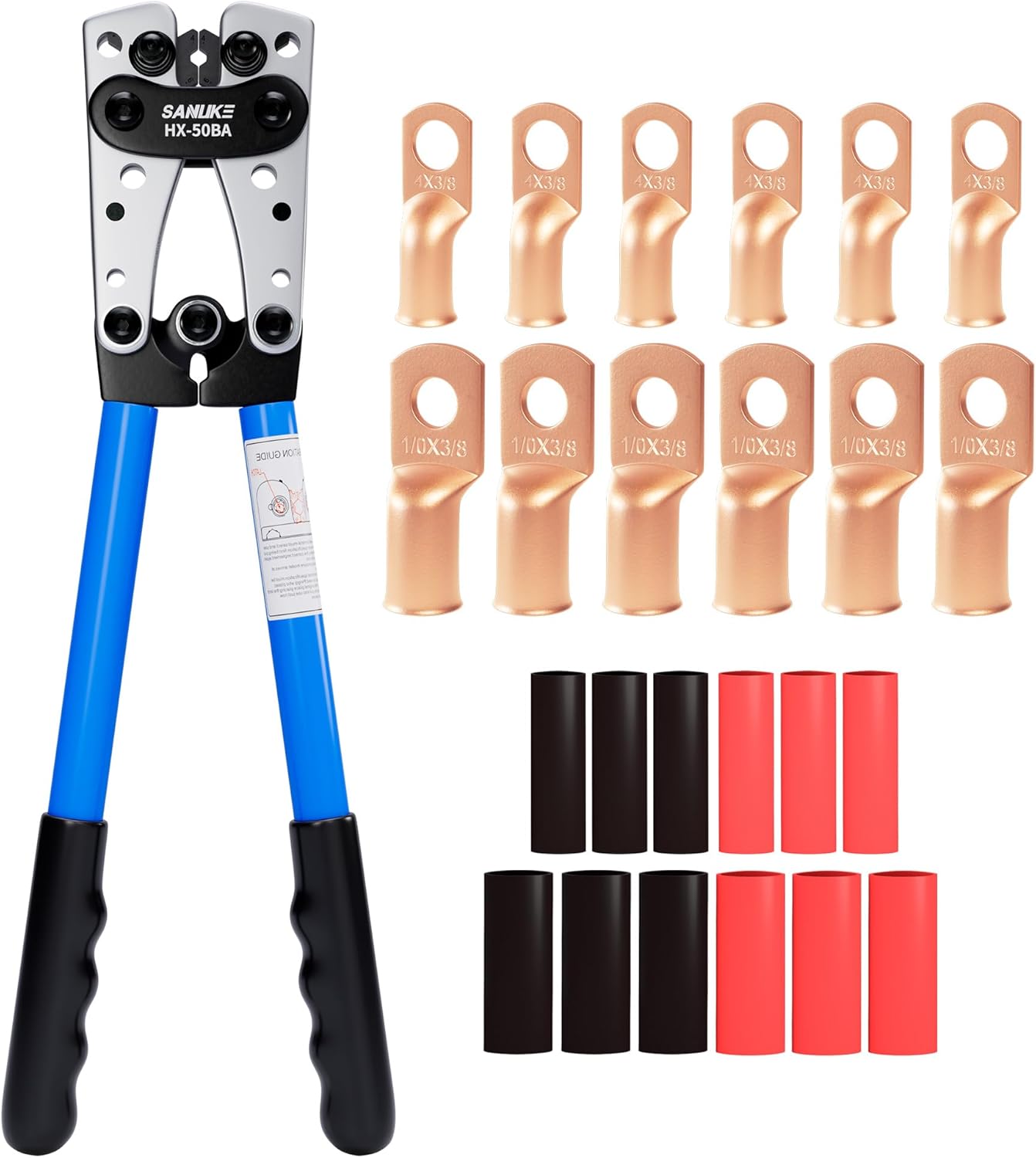 Kit crimpador batería AWG 8-1/0 con 12 terminales cobre