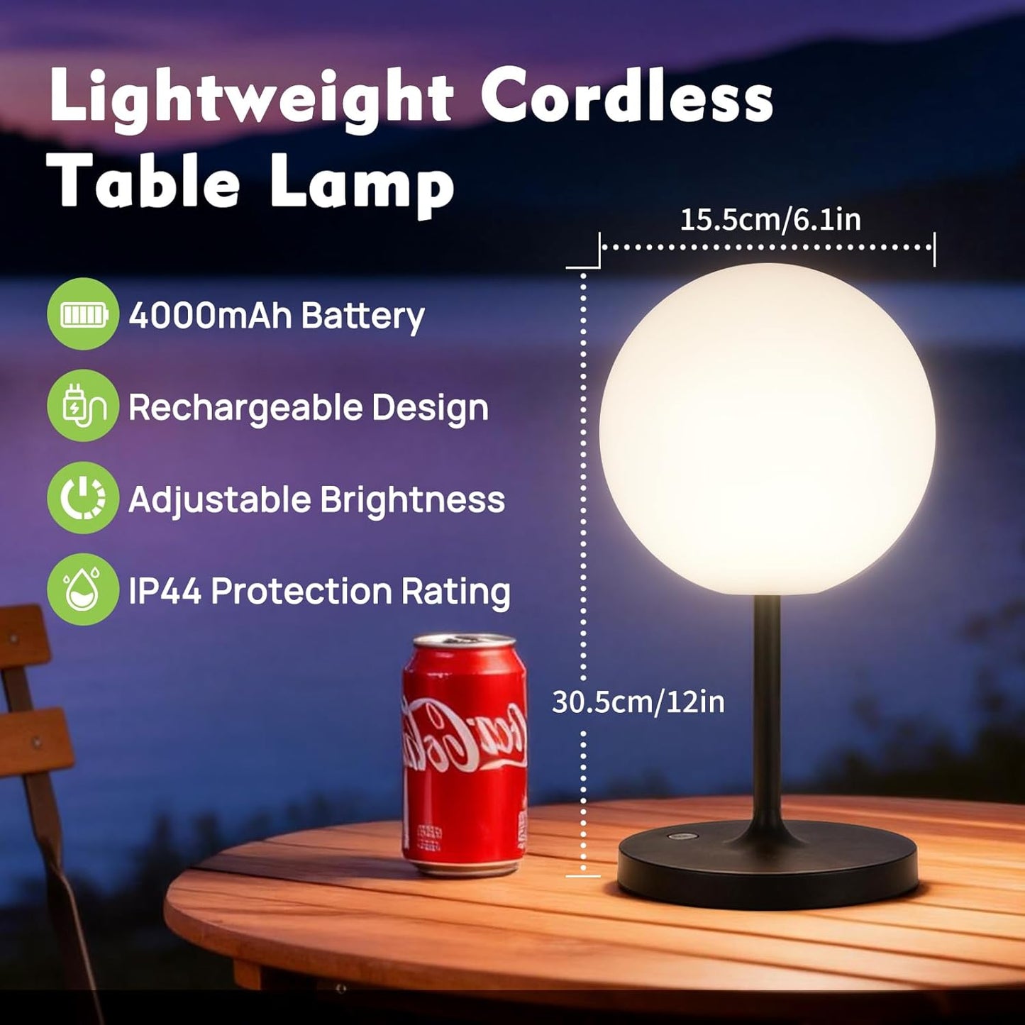 Lámpara mesa inalámbrica recargable 4000mAh luz táctil dormitorio