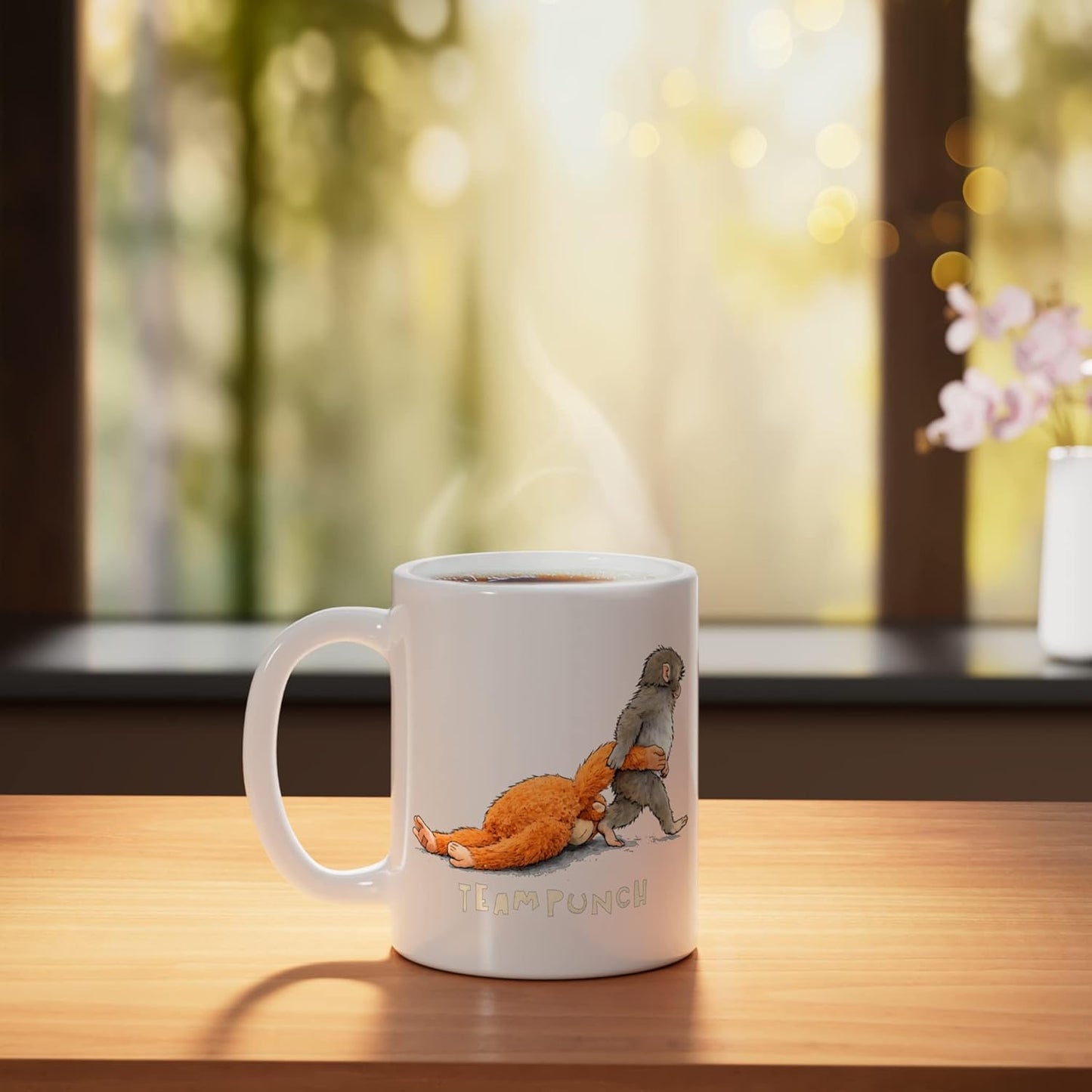 Taza de cerámica Baby Monkey Punch en blanco