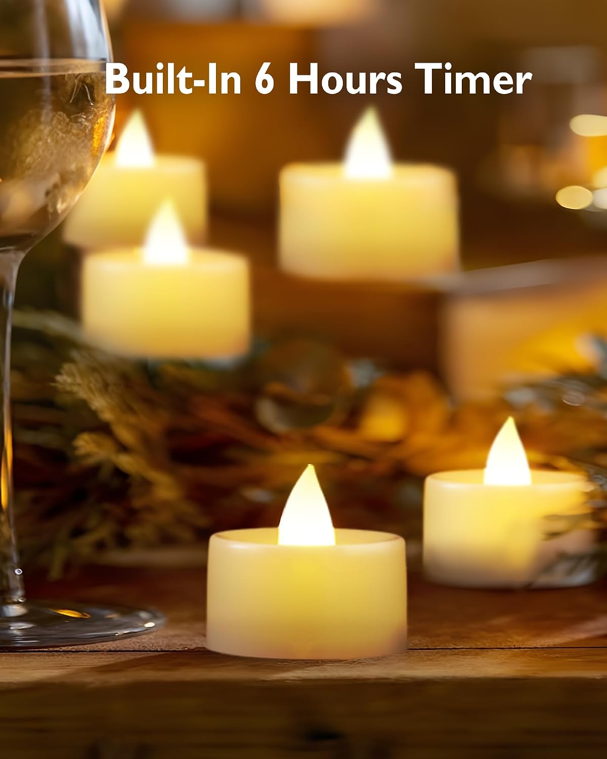 Pack 24 Velas LED Sin Llama Temporizador 6 Hrs Blanco Marfil