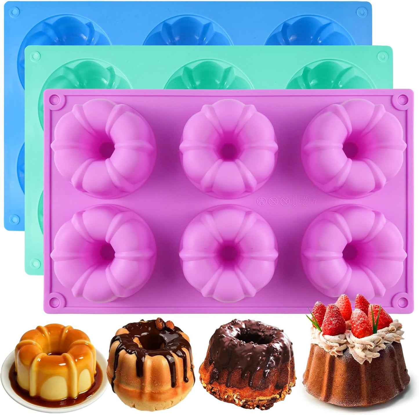 Mini molde estriado para pasteles de silicona 18 cavidades 3 piezas