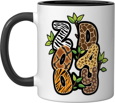 Taza de cerámica Xoo Day Animals Jungle Zoo negro y blanco