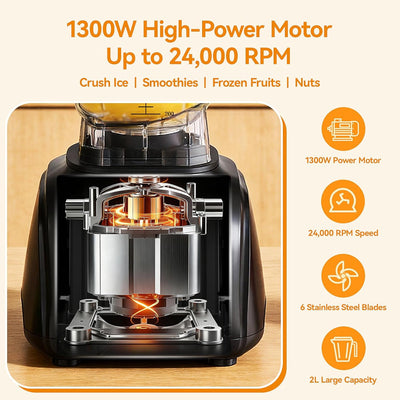Batidora 1300W 24000RPM 67oz Cuchillas Acero Inox Negro