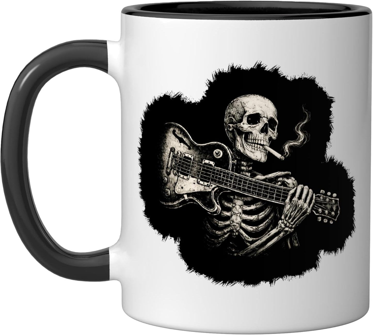 Taza de cerámica Funny Skeleton Smoking Playing Guitarra Rock n Roll