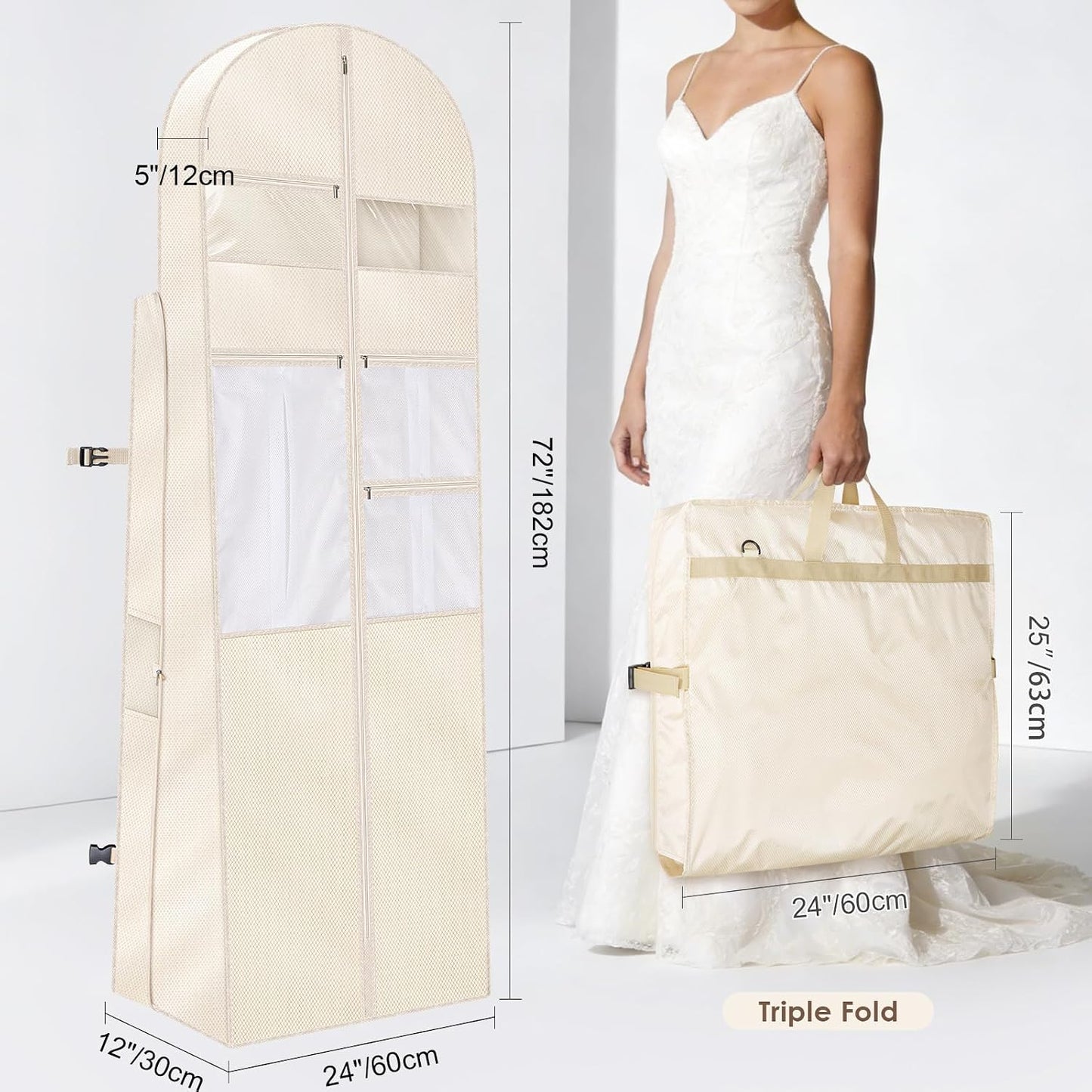 Bolsa ropa novia 72pulg tela Oxford cuadros 3 pliegues